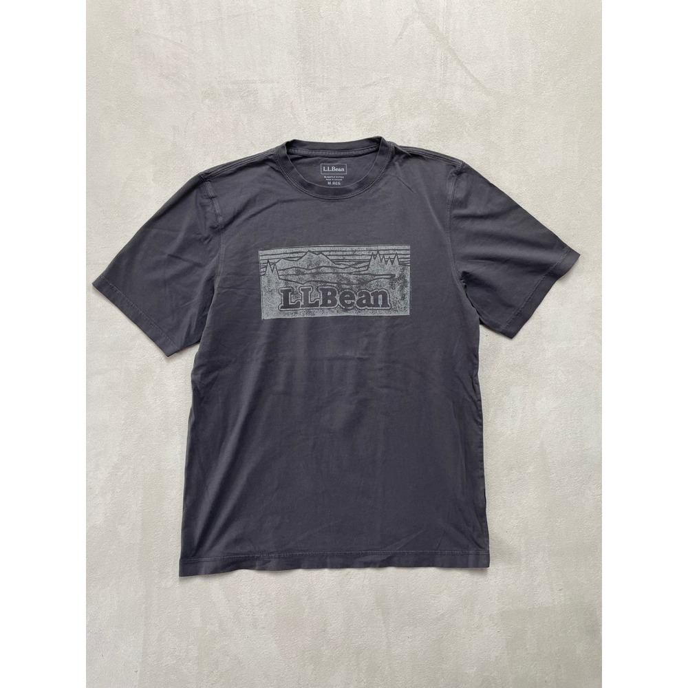LL Bean Mens Graphic T-Shirt Gray Mountain Logo Cotton Short Sleeve M REG
